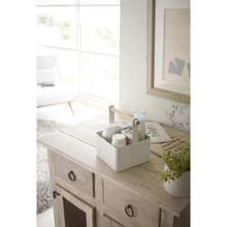 Steel and wood S basket in white and natural, 16 x 13 x 16 cm | Tosca