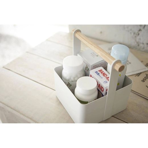 Steel and wood S basket in white and natural, 16 x 13 x 16 cm | Tosca