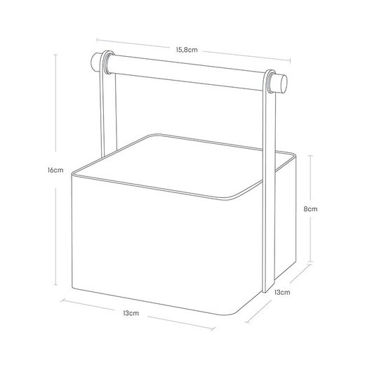 Steel and wood S basket in white and natural, 16 x 13 x 16 cm | Tosca