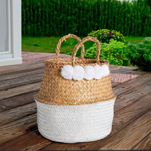 White Rattan Basket, Ø31x42cm