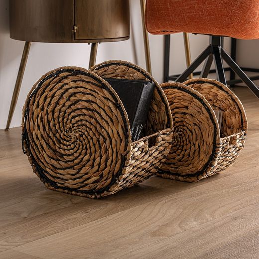 J/2 Blair basket in natural fiber, rope and iron in black/natural, 42 x 26 x 40 cm