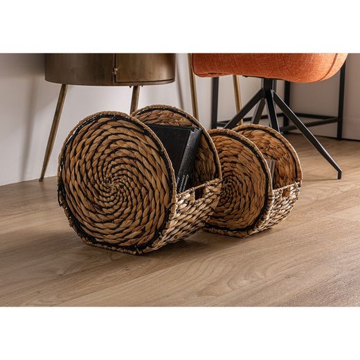 J/2 Blair basket in natural fiber, rope and iron in black/natural, 42 x 26 x 40 cm