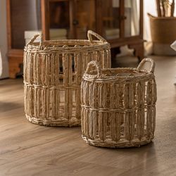 Panier J/2 Dieky en fibre naturelle et fer naturel, 41 x 41 x 47 cm