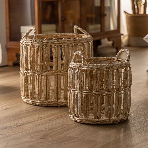 Panier J/2 Dieky en fibre naturelle et fer naturel, 41 x 41 x 47 cm