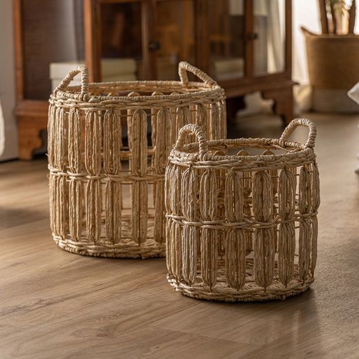 Panier J/2 Dieky en fibre naturelle et fer naturel, 41 x 41 x 47 cm