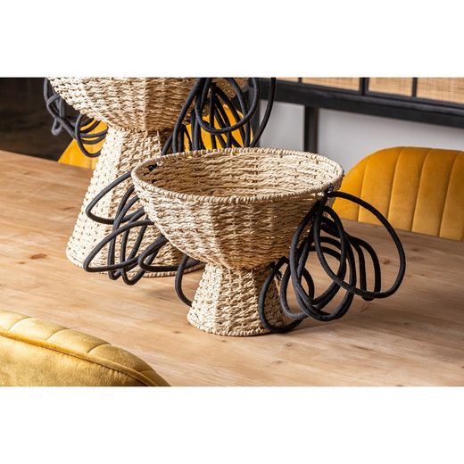 J/2 Wica-Korb aus Naturfaser, Eisen und Baumwolle in Natur/Schwarz, 40 x 40 x 42 cm