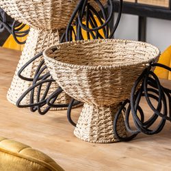 J/2 Wica-Korb aus Naturfaser, Eisen und Baumwolle in Natur/Schwarz, 40 x 40 x 42 cm