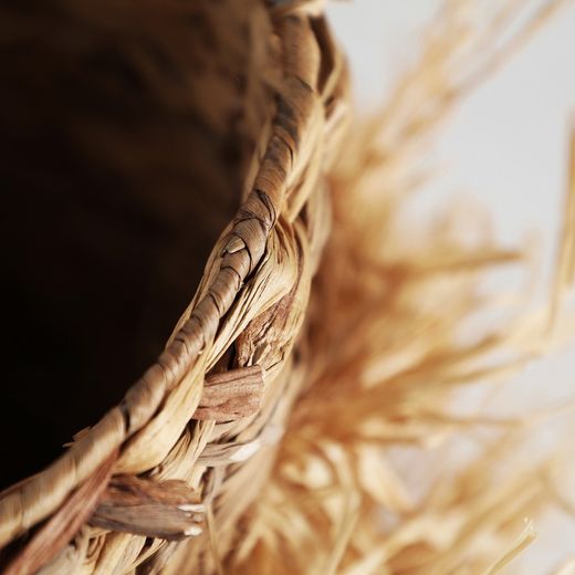 Kasses basket made of natural fiber, raffia and iron in natural, 37 x 37 x 41 cm