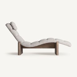 Chaiselongue  de tejido de poliéster y madera de olmo en beige y marrón, 170 x 68 x 84 cm | Jacquard
