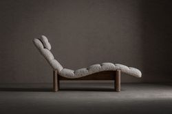 Chaiselongue  de tejido de poliéster y madera de olmo en beige y marrón, 170 x 68 x 84 cm | Jacquard