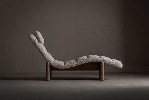 Chaiselongue  de tejido de poliéster y madera de olmo en beige y marrón, 170 x 68 x 84 cm | Jacquard