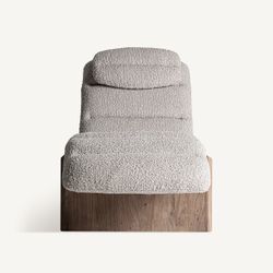 Chaiselongue  de tejido de poliéster y madera de olmo en beige y marrón, 170 x 68 x 84 cm | Jacquard