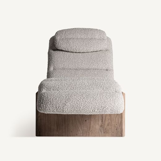 Chaiselongue  de tejido de poliéster y madera de olmo en beige y marrón, 170 x 68 x 84 cm | Jacquard