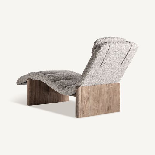 Chaiselongue  de tejido de poliéster y madera de olmo en beige y marrón, 170 x 68 x 84 cm | Jacquard