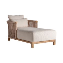 Chaiselongue  de tejido de polipropileno y madera de teka  en beige y marrón, 180 x 96 x 70 cm | Trena