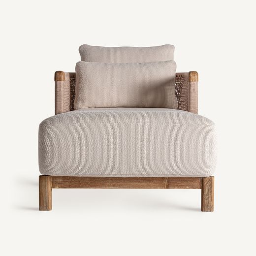 Chaiselongue  de tejido de polipropileno y madera de teka  en beige y marrón, 180 x 96 x 70 cm | Trena