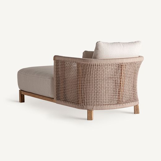 Chaiselongue  de tejido de polipropileno y madera de teka  en beige y marrón, 180 x 96 x 70 cm | Trena