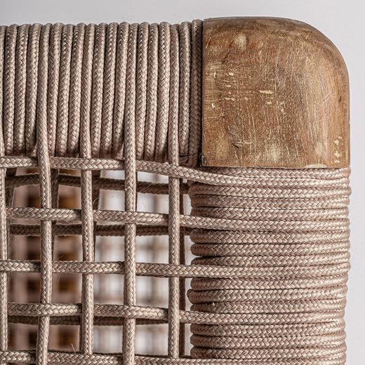 Chaiselongue  de tejido de polipropileno y madera de teka  en beige y marrón, 180 x 96 x 70 cm | Trena