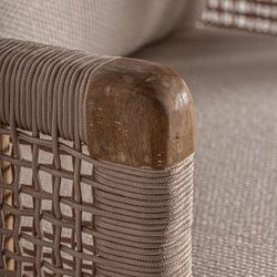 Chaiselongue  de tejido de polipropileno y madera de teka  en beige y marrón, 180 x 96 x 70 cm | Trena