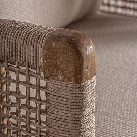 Chaiselongue  de tejido de polipropileno y madera de teka  en beige y marrón, 180 x 96 x 70 cm | Trena