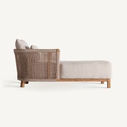 Chaiselongue  de tejido de polipropileno y madera de teka  en beige y marrón, 180 x 96 x 70 cm | Trena