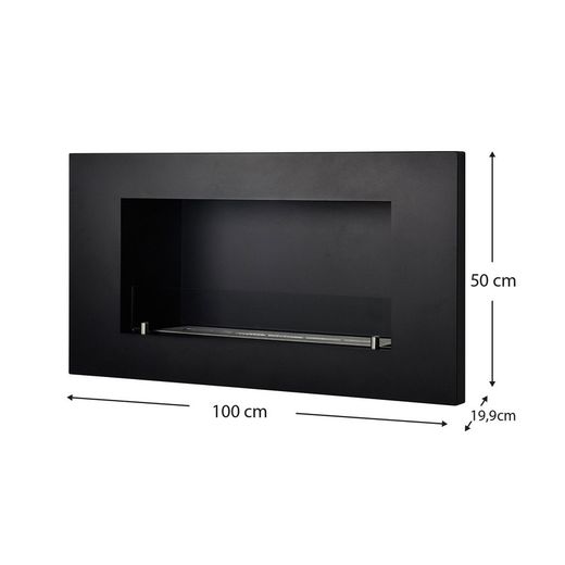 Lareira a bioetanol em aço e vidro preto, 100 x 19 x 50 cm | Tambor