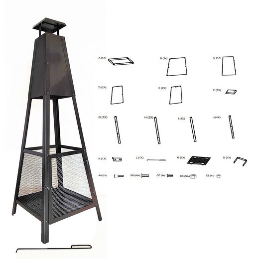 Cheminée extérieure en fer noir, 40 x 40 x 140 cm | totem akita