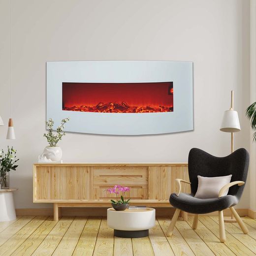 Ηλεκτρικό τζάκι 1600 W Alaska 128x26x61 cm με προσομοίωση φωτιάς για τοίχο / λευκό τραπέζι