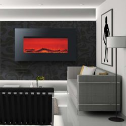 1600 W Minnesota Electric Fireplace 84x26x53 cm with Fire Simulation for Wall / Black Table