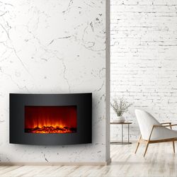 Lareira elétrica 2000 W Kekai Jersey 88x15x56 cm com simulação de incêndio de parede preta