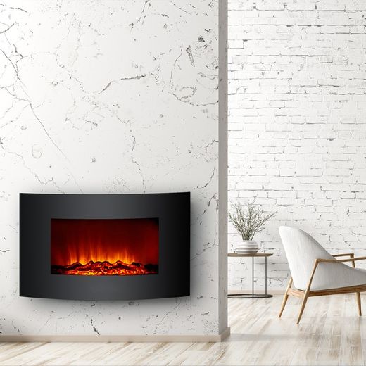 Lareira elétrica 2000 W Kekai Jersey 88x15x56 cm com simulação de incêndio de parede preta