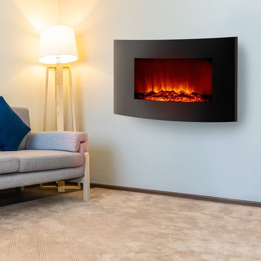 Lareira elétrica 2000 W Kekai Jersey 88x15x56 cm com simulação de incêndio de parede preta