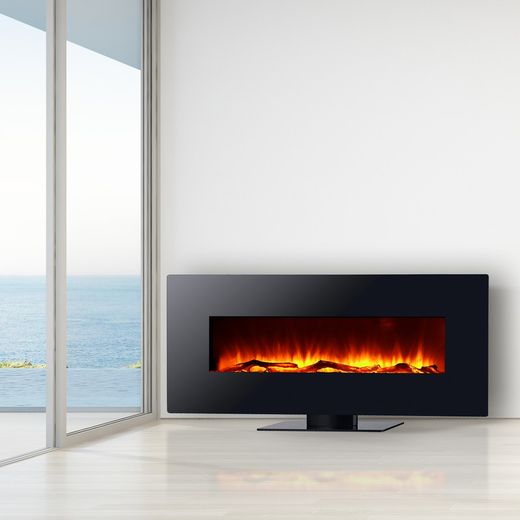 Chimenea Eléctrica con efecto llama de 2000 W Kekai Kentucky 128x26x61 cm con Simulación de Fuego para Suelo/Pared Negra