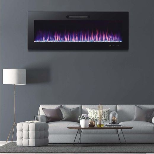 Electric Fireplace 2000 W Oregon 127x16x48 cm with Fire Simulation for Black Wall