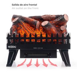 Black Steel Electric Fireplace, 18.5" x 8.5" x 16" | Utah