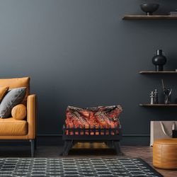 Black Steel Electric Fireplace, 18.5" x 8.5" x 16" | Utah