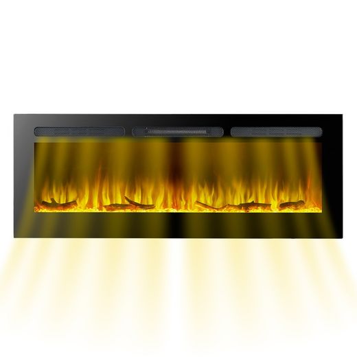 Black glass and steel electric fireplace, 152.4 x 14 x 48 cm | Arkansas
