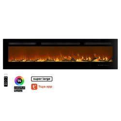 Decorative electric fireplace made of steel and tempered glass in black, 173 x 10 x 46 cm | Maine