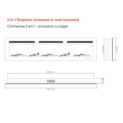 Decorative electric fireplace made of steel and tempered glass in black, 173 x 10 x 46 cm | Maine