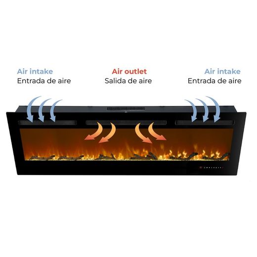 Decorative electric fireplace made of steel and tempered glass in black, 173 x 10 x 46 cm | Maine
