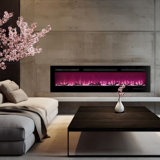 Decorative electric fireplace made of steel and tempered glass in black, 173 x 10 x 46 cm | Maine