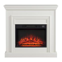Electric fireplace and frame in steel and black/white glass, 58.4 x 12.8 x 43.5 cm | Gavonne