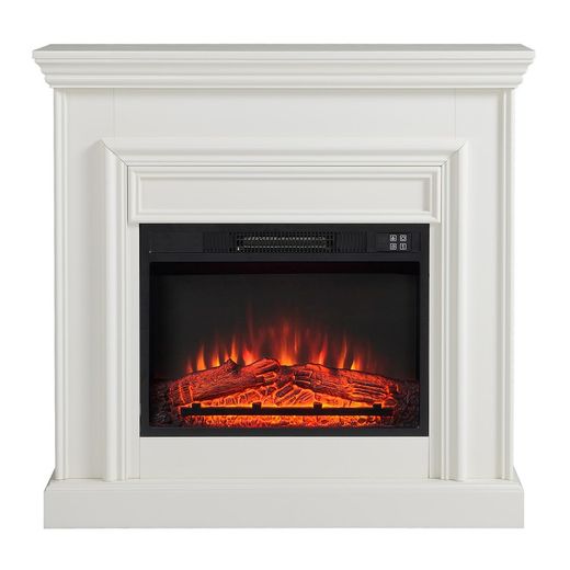 Electric fireplace and frame in steel and black/white glass, 58.4 x 12.8 x 43.5 cm | Gavonne