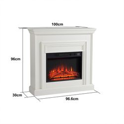 Electric fireplace and frame in steel and black/white glass, 58.4 x 12.8 x 43.5 cm | Gavonne