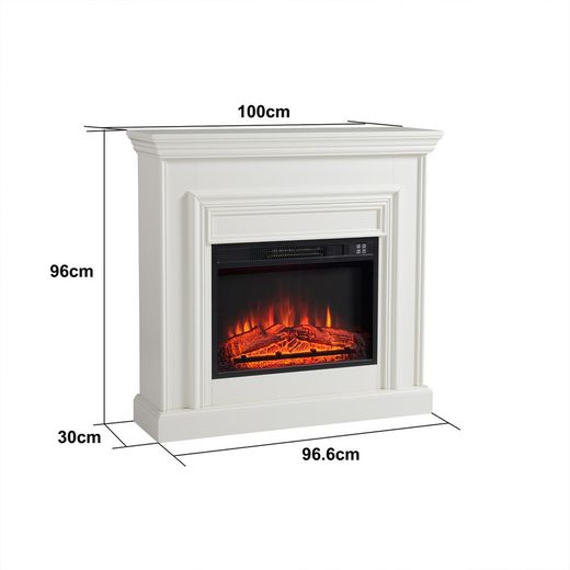 Electric fireplace and frame in steel and black/white glass, 58.4 x 12.8 x 43.5 cm | Gavonne