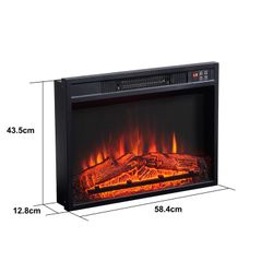 Electric fireplace and frame in steel and black/white glass, 58.4 x 12.8 x 43.5 cm | Gavonne