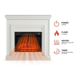 Electric fireplace and frame in steel and black/white glass, 58.4 x 12.8 x 43.5 cm | Gavonne
