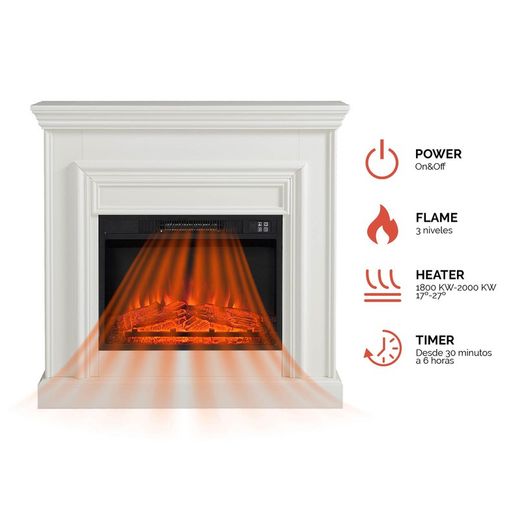 Electric fireplace and frame in steel and black/white glass, 58.4 x 12.8 x 43.5 cm | Gavonne