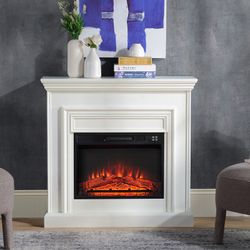 Electric fireplace and frame in steel and black/white glass, 58.4 x 12.8 x 43.5 cm | Gavonne