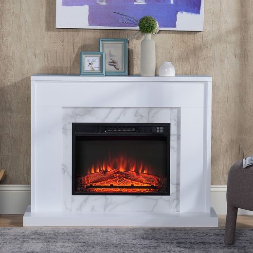 Electric fireplace and frame in steel and black/white glass, 58.4 x 12.8 x 43.5 cm | lavalette